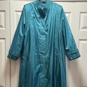 Vintage Fleet Street Teal Raincoat Women’s 16W Long Coat Zip Out Quilted Liner 4
